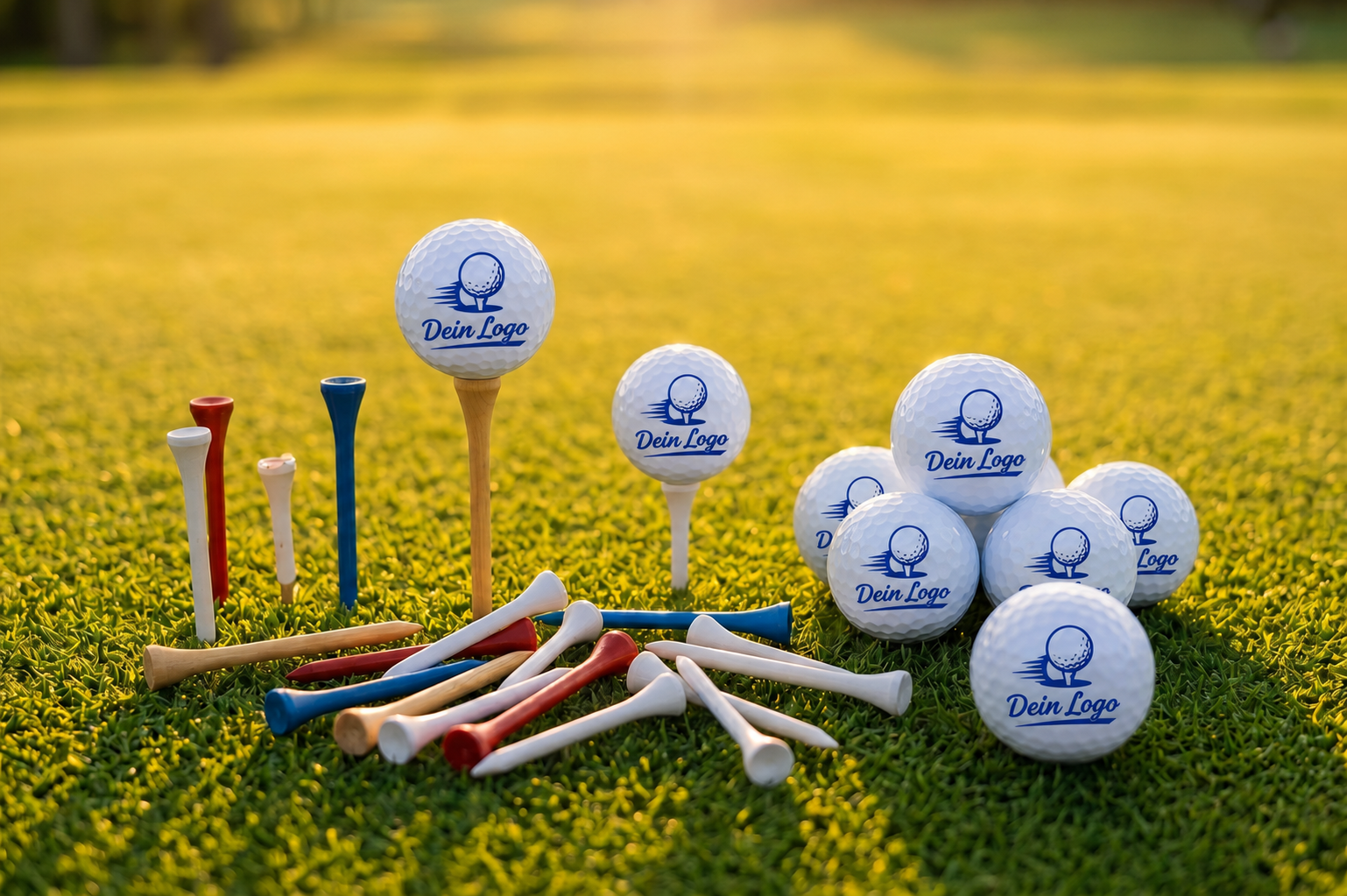 Hit & Drive Golfbälle und Tees auf dem Grün
